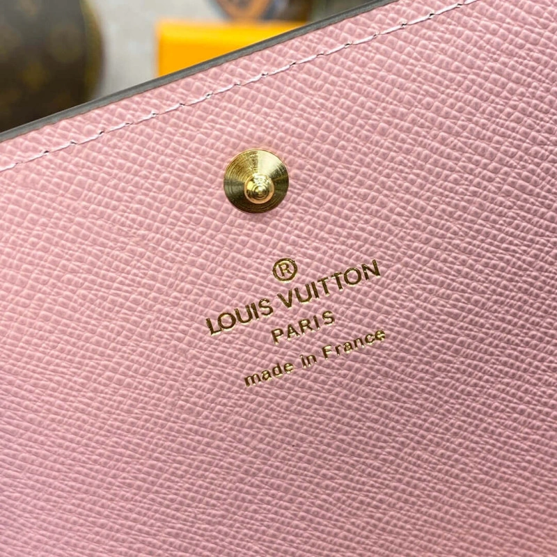 Outside f Louis Vuitton Vivienne Sailing Damier Ebene Sarah Wallet Pink - Image 8