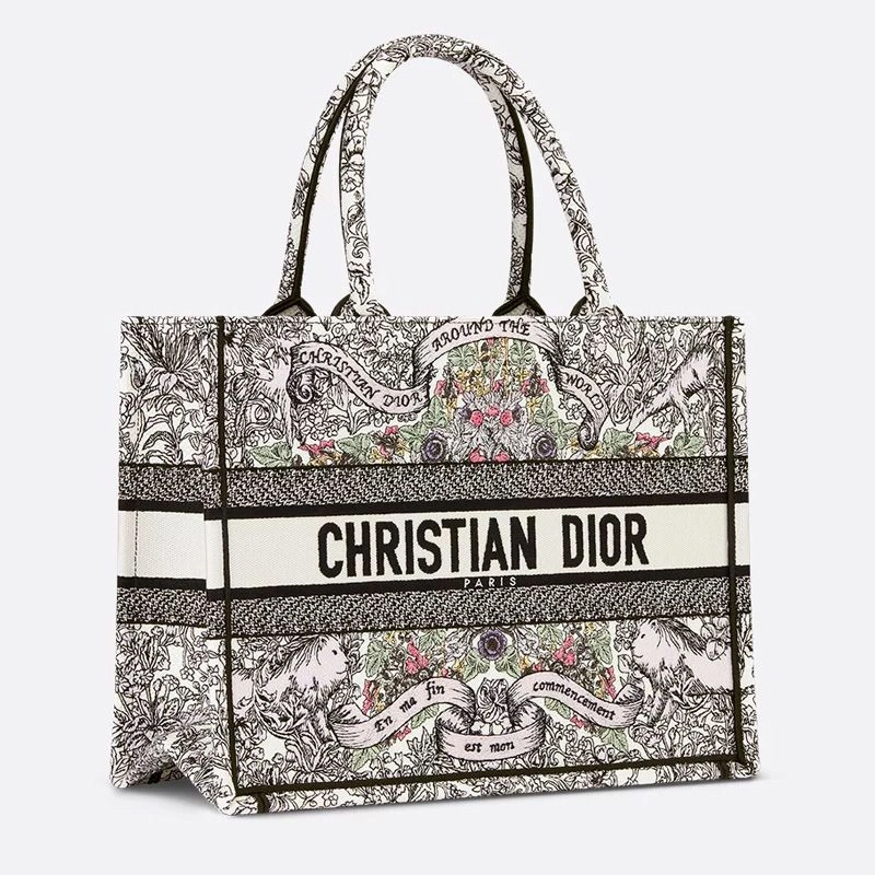 NewStyle 8382 Dior Book Tote In Flowers Around the World Motif Canvas White - Image 3