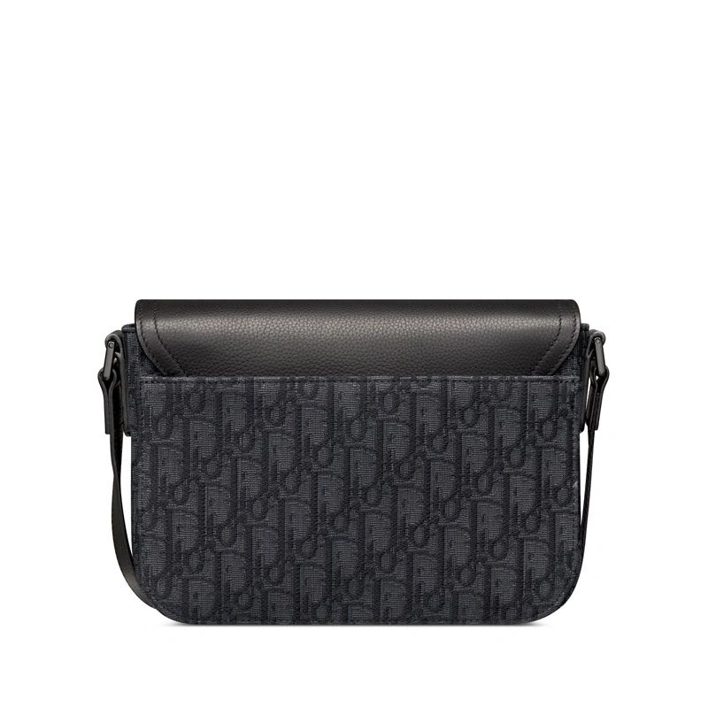 NewStyle 9411 Small Dior Saddle Flap Messenger In Oblique Motif Canvas and Grained Calfskin Black - Image 3