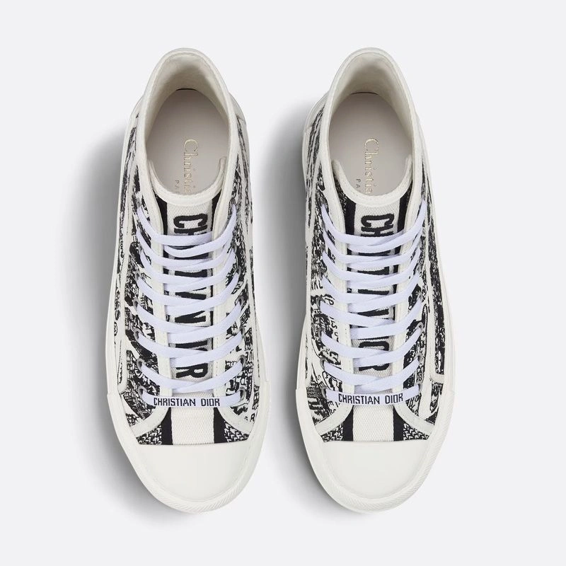 Popular 7433 Walk'N'Dior High-Top Platform Sneakers Women Plan de Paris Motif Canvas Black - Image 3