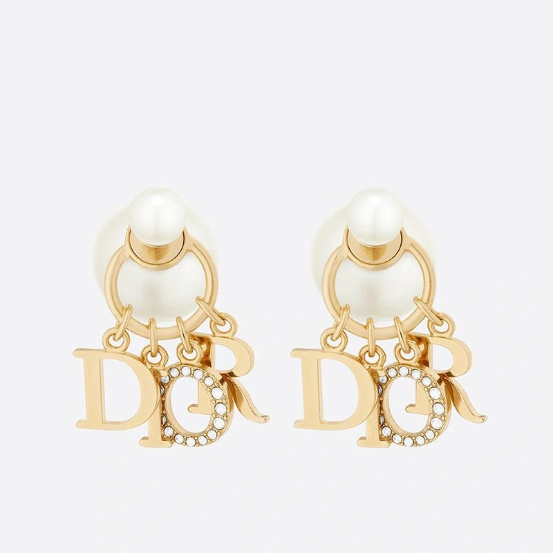 SmartChoice 4421 Dior Tribales Earrings Metal, White Resin Pearls and White Crystals Gold - Image 3