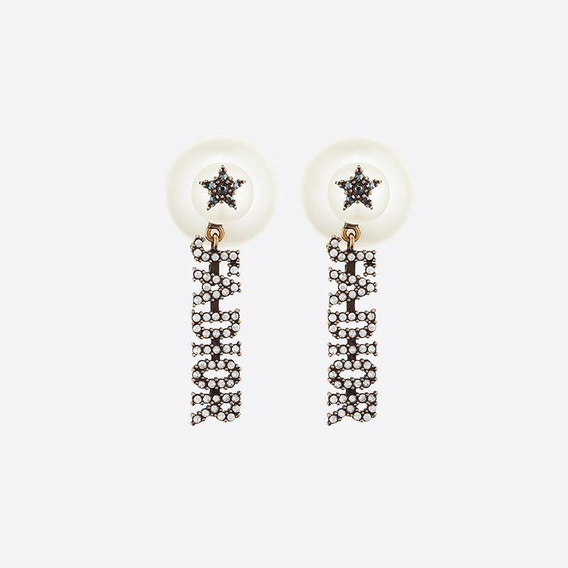 StreetReady 4166 Dior Tribales Earrings J'ADIOR, White Resin Pearls and White Crystals Gold - Image 3