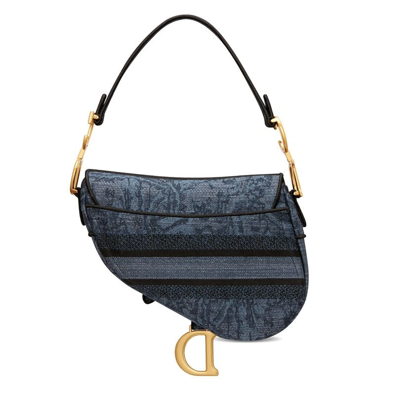 StreetReady 6091 Christian Dior Saddle Bag In Toile de Jouy Motif Denim Navy Blue - Image 3