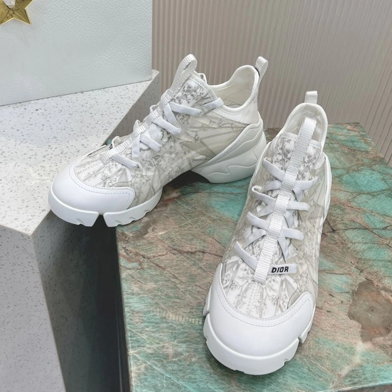 Trendy 3472 Dior D-Connect Sneakers Women Reve d'Infini Motif Technical Fabric White Grey - Image 3