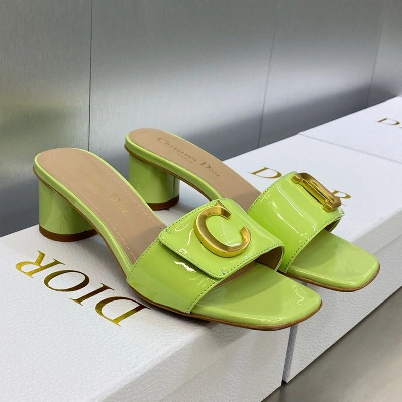 Trendy 5935 C'est Dior Slides Women Patent Leather Green - Image 3