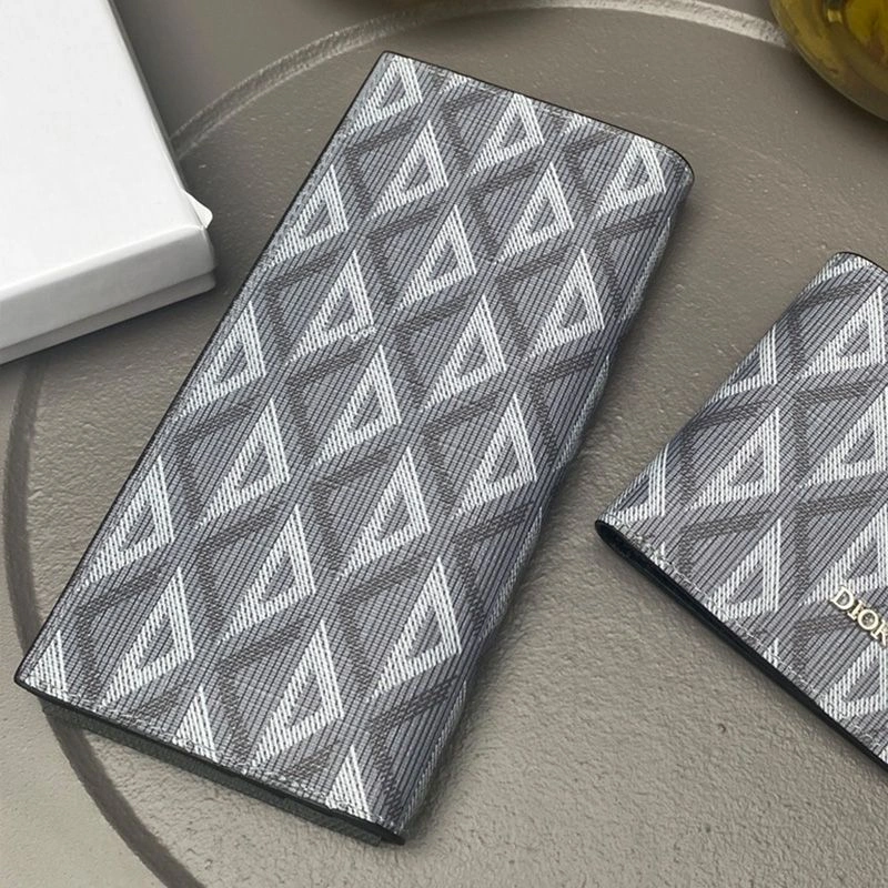 Trendy 6475 Dior Bi-Fold Long Card Holder CD Diamond Motif Canvas Grey - Image 3