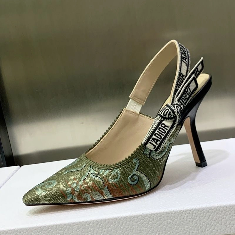 UrbanStyle 9079 J'Adior Slingback Pumps Women Brocart Motif Canvas Green - Image 3