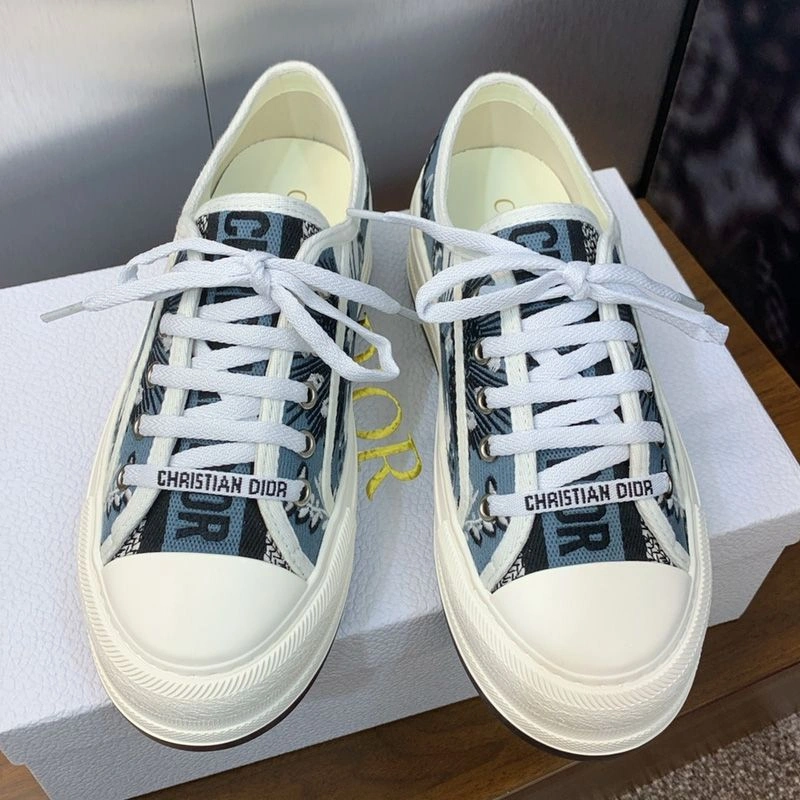 Walk'n'Dior Platform Sneakers Unisex Butterfly Bandana Motif Canvas Blue Comfortable 4341 - Image 3