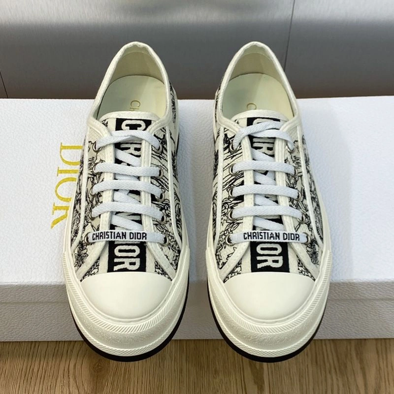 Walk'n'Dior Platform Sneakers Unisex Toile de Jouy Voyage Motif Canvas White Comfortable 1995 - Image 3