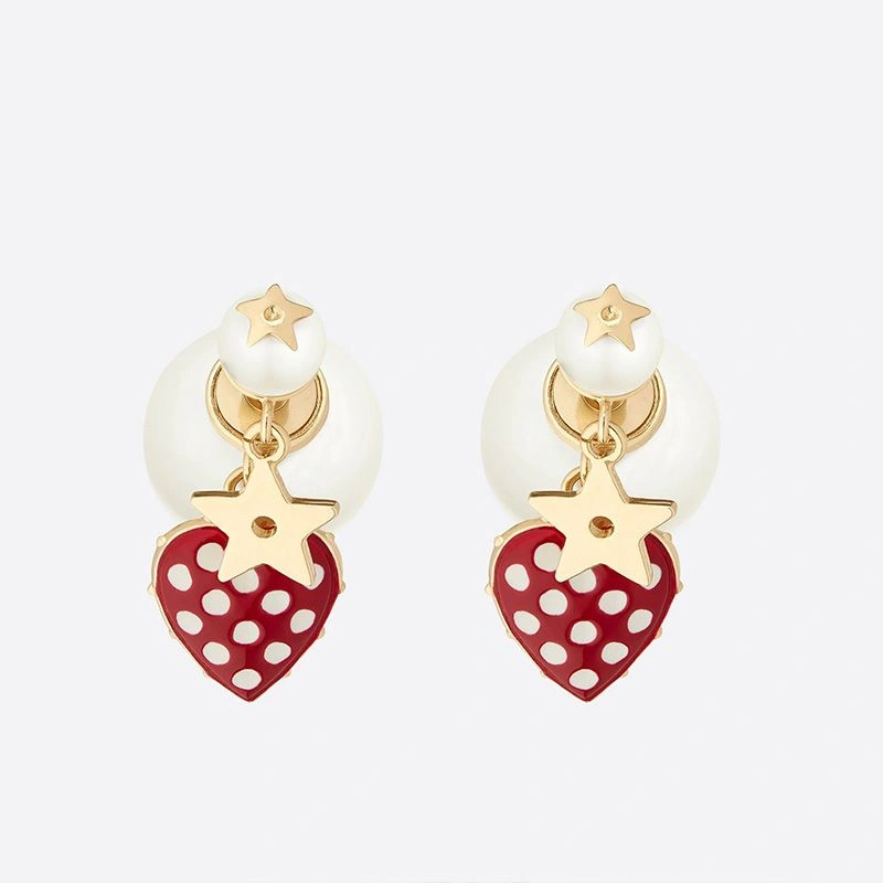 WellDesigned 1712 Dior Tribales Dioramour Earrings Metal, White Resin Pearls and Red Lacquer with White Polka Dots Gold - Image 3