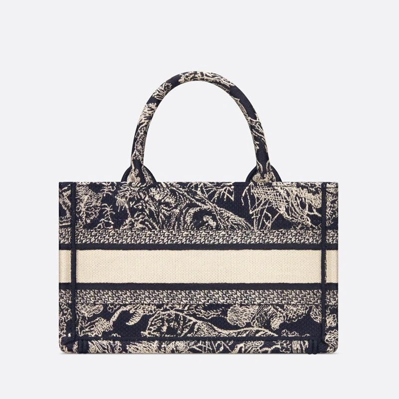 WellDesigned 6261 Mini Dior Book Tote with Strap In Toile De Jouy Motif Canvas Navy Blue - Image 3