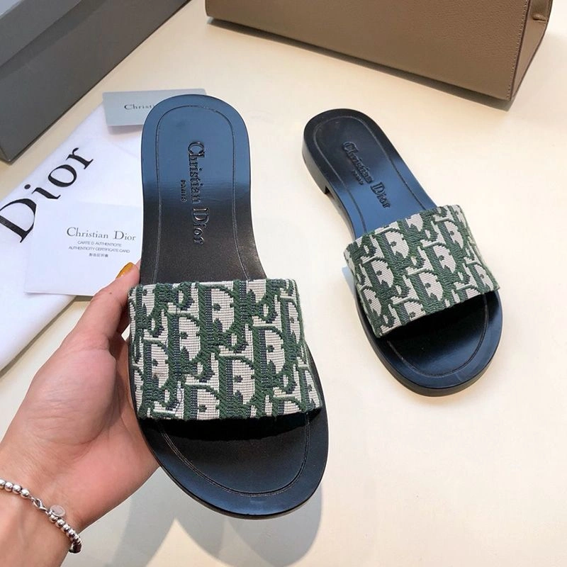 WellDesigned 9927 Christian Dior Dway Slides Women Oblique Motif Canvas Green - Image 3