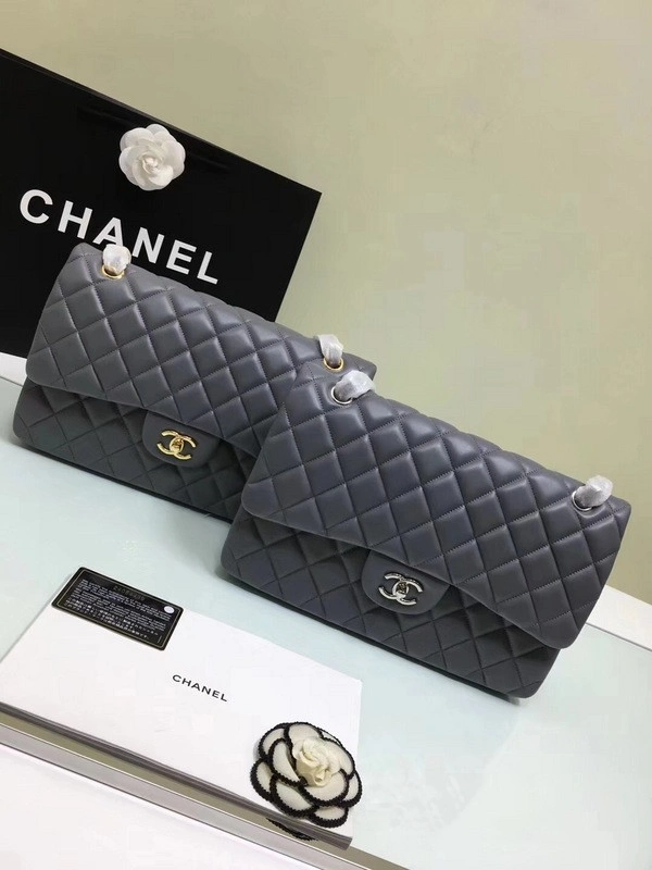 Fashionable CHANEL 1112 Grey Large Size 30cm Lambskin Leather Flap Bag With Gold Silver Hardware 841 - Image 11