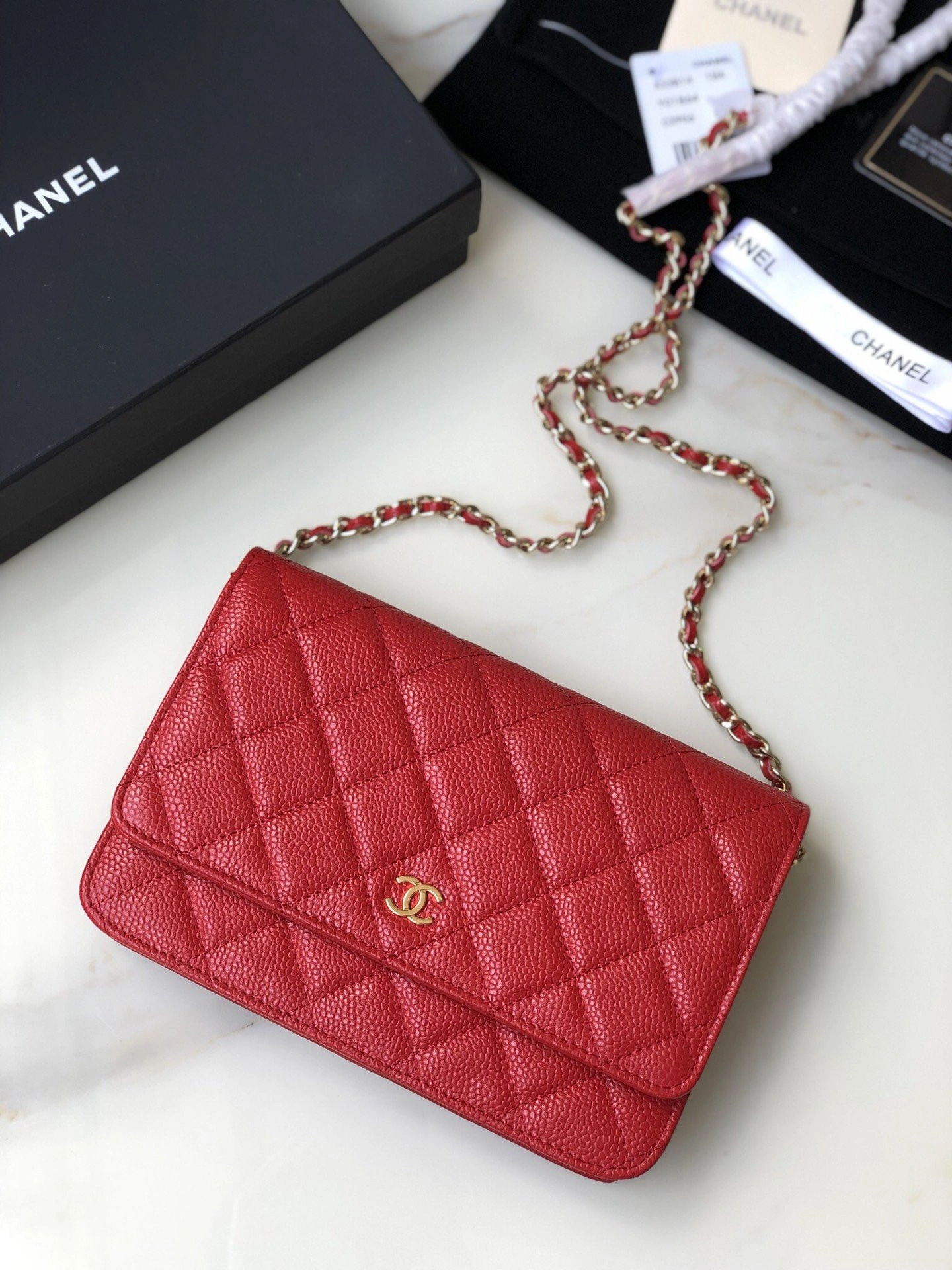 Comfortable CHANEL CHAIN WALLET CAVIAR WITH GOLD HARDWARE 714 - Image 9