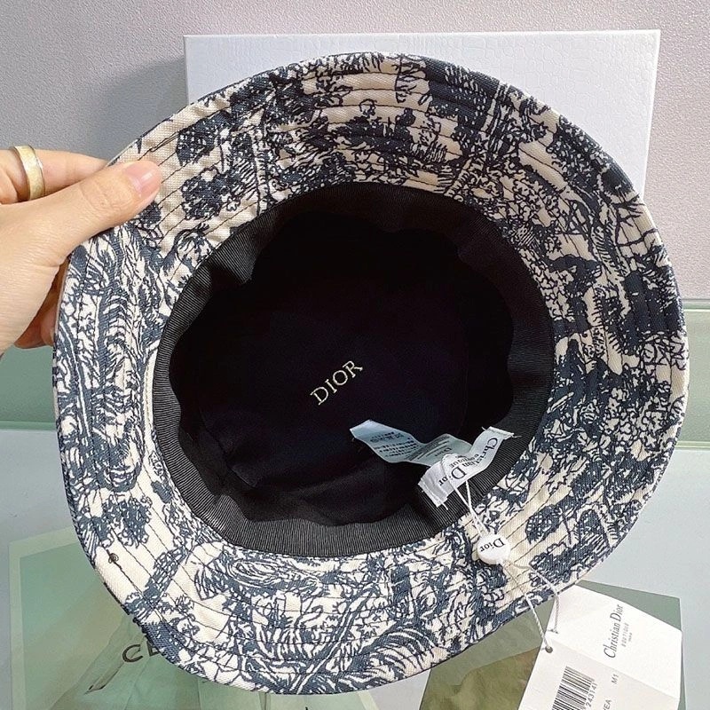 Christian Dior Bucket Hat Toile de Jouy Motif Cotton Black - Image 4