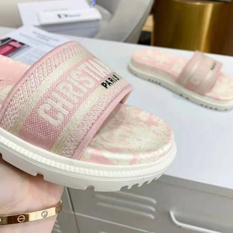 Christian Dior Dway Slides Women Toile De Jouy Motif Cotton Cherry - Image 3