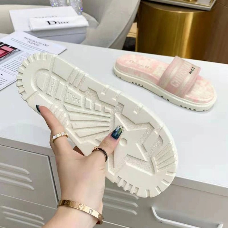 Christian Dior Dway Slides Women Toile De Jouy Motif Cotton Cherry - Image 4