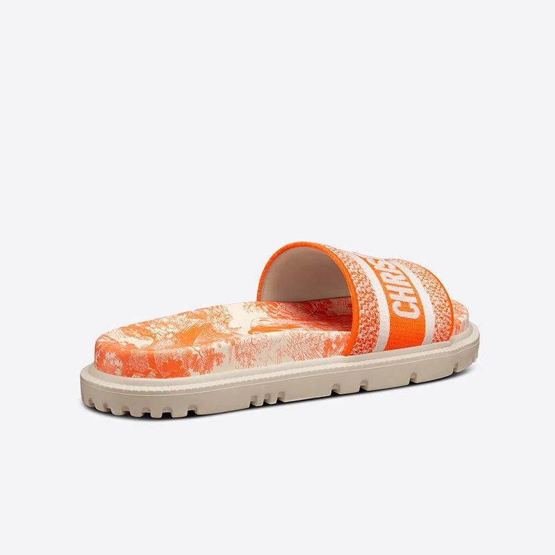 Christian Dior Dway Slides Women Toile De Jouy Motif Cotton Orange - Image 3