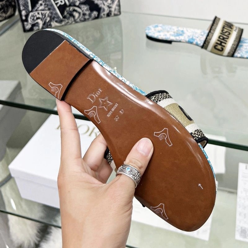 Christian Dior Dway Slides Women Brocart Motif Canvas Blue - Image 3