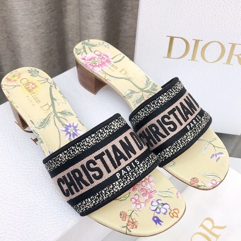 Christian Dior Dway Slides Women Petites Fleurs Motif Canvas Yellow - Image 3