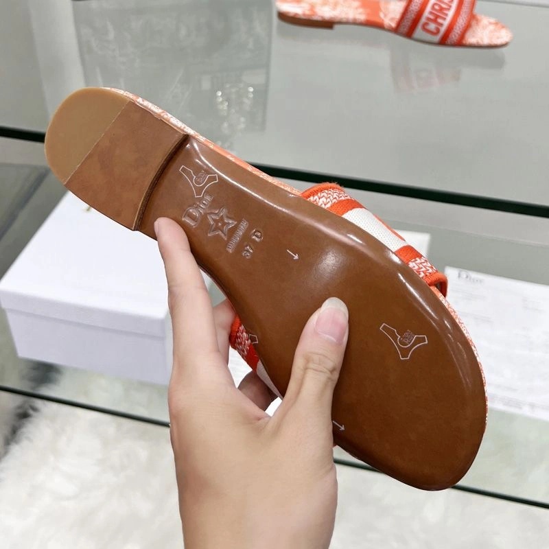 Christian Dior Dway Slides Women Toile De Jouy Motif Canvas Orange - Image 3