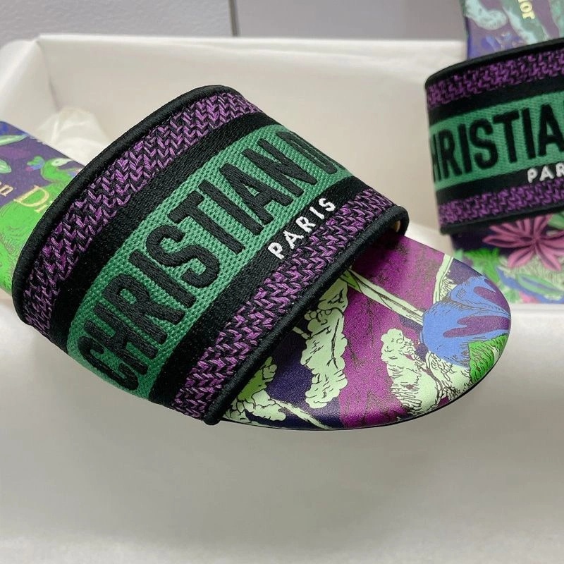 Christian Dior Dway Slides Women Toile de Jouy Voyage Motif Canvas Multi Green - Image 3