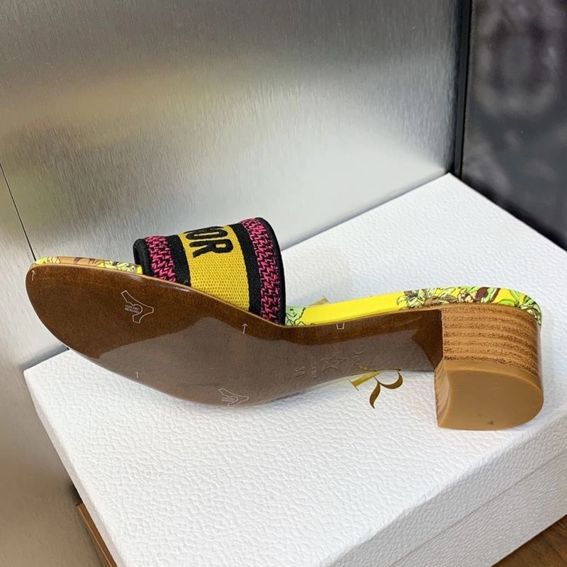 Christian Dior Dway Slides Women Toile de Jouy Voyage Motif Canvas Yellow - Image 5