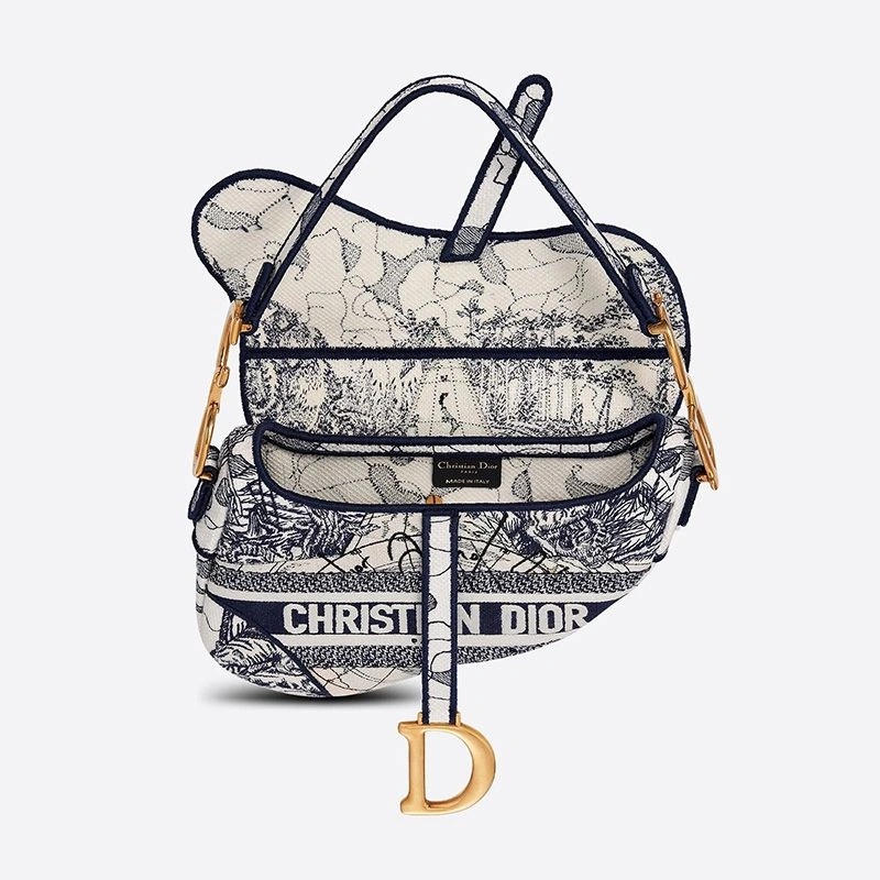 Christian Dior Saddle Bag Around the World Motif Canvas Blue - Image 4