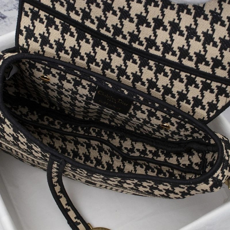 Christian Dior Saddle Bag Houndstooth Motif Canvas Black - Image 4