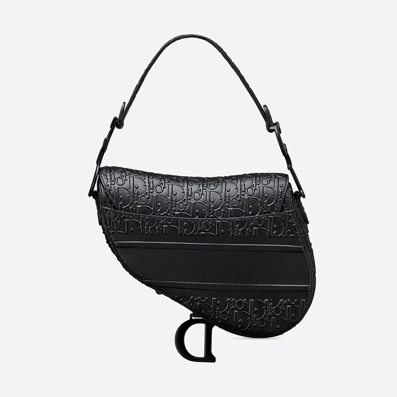Christian Dior Saddle Bag Ultramatte Oblique Embossed Calfskin Black - Image 3