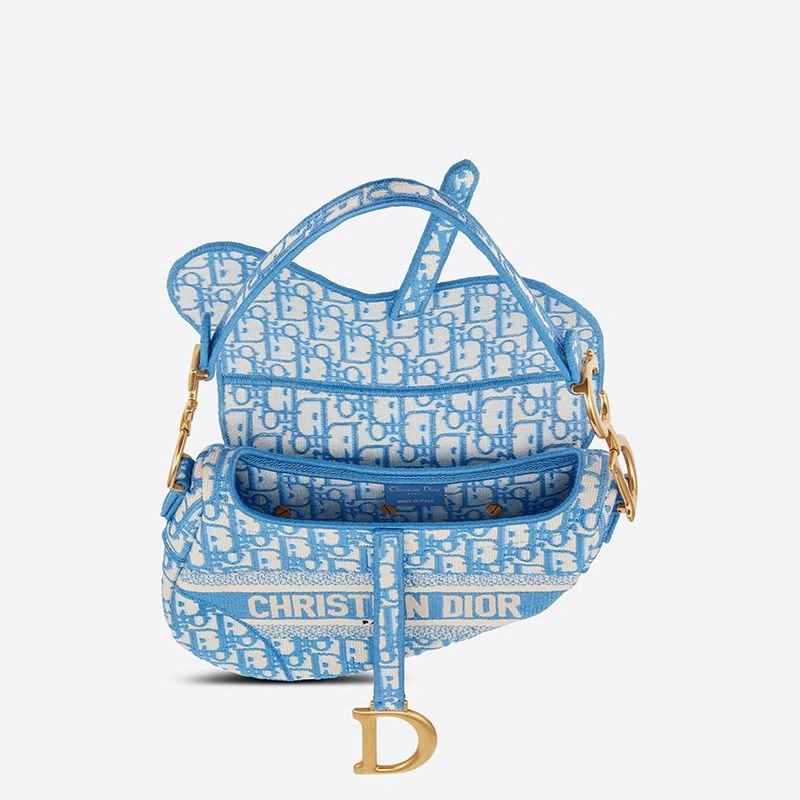 Christian Dior Saddle Bag Oblique Motif Canvas Light Blue - Image 4