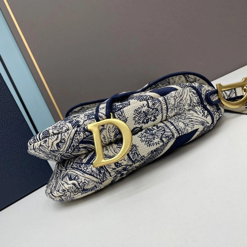 Christian Dior Saddle Bag Toile de Jouy Motif Canvas Blue - Image 4