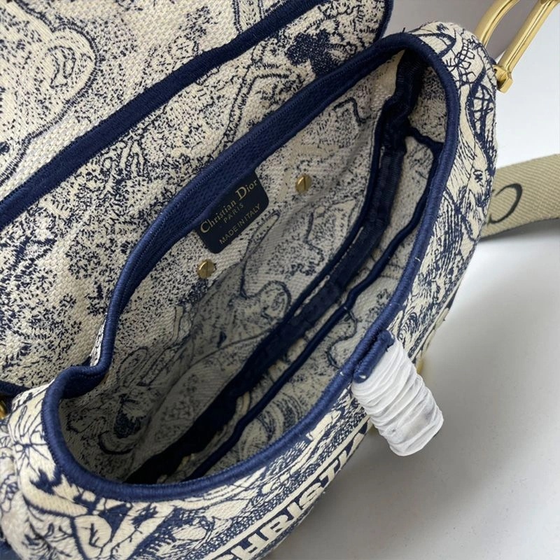 Christian Dior Saddle Bag Toile de Jouy Motif Canvas Blue - Image 5