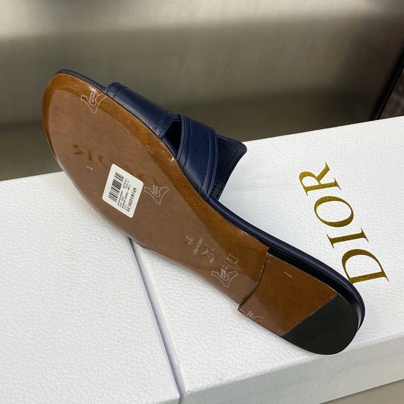Dior 30 Montaigne Slides Women Calfskin Navy Blue - Image 3