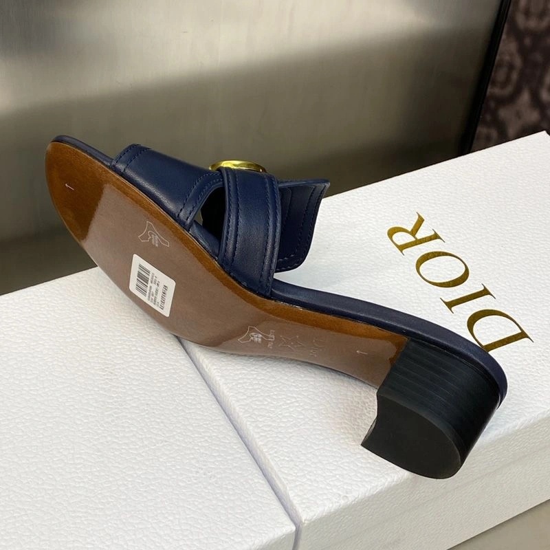 Dior 30 Montaigne Slides Women Calfskin Navy Blue - Image 5