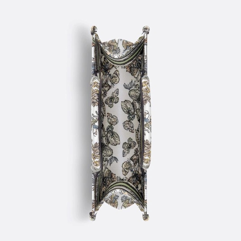 Dior Book Tote Butterfly Around The World Motif Canvas White Green - Image 4