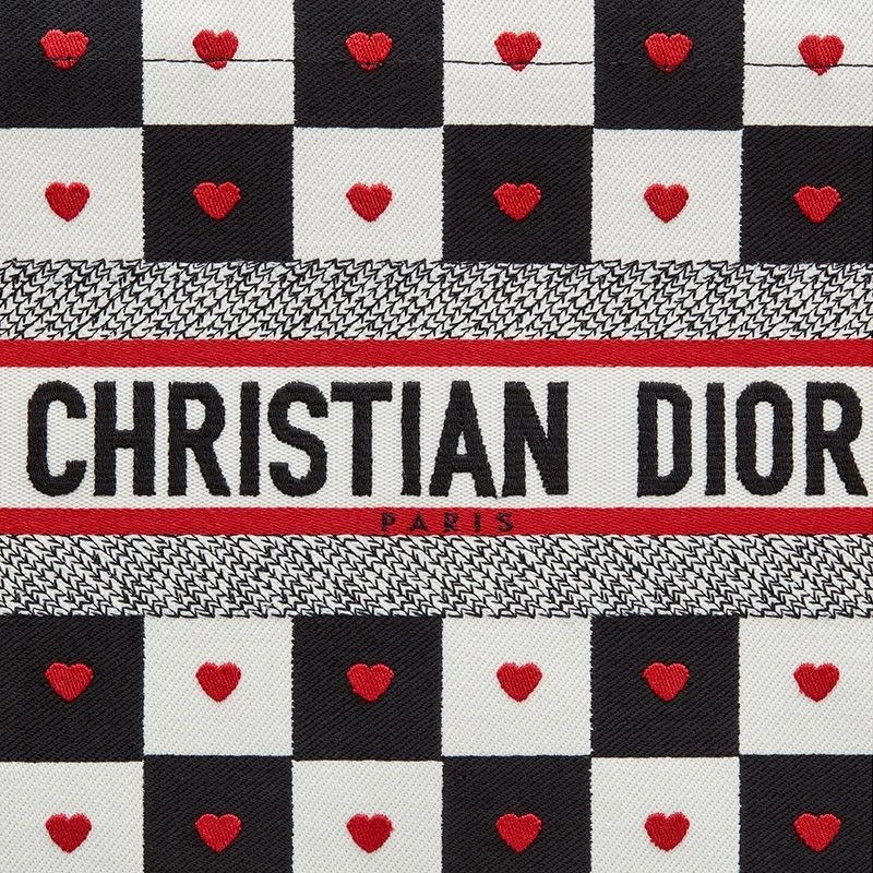 Dior Book Tote Dioramour D-Chess Heart Motif Canvas Black White - Image 4