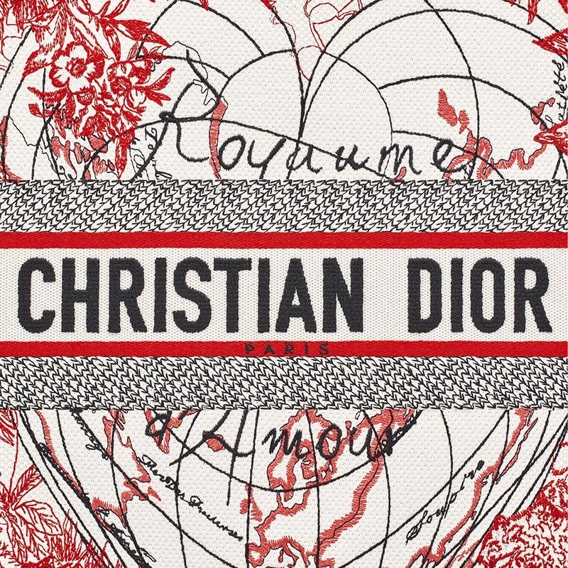 Dior Book Tote Dioramour D-Royaume d'Amour Motif Canvas Red White - Image 4