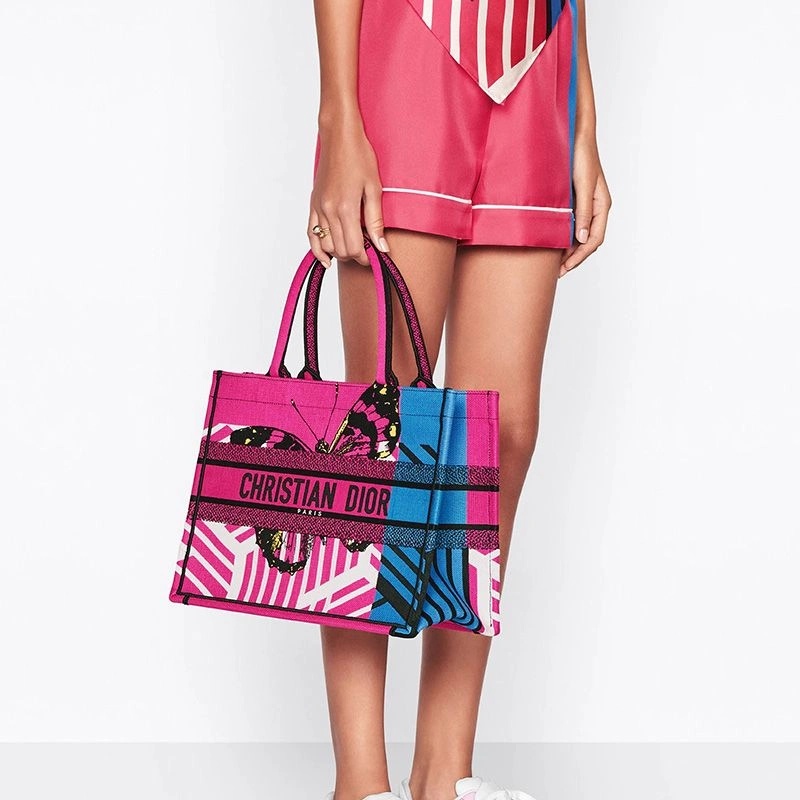 Dior Book Tote D-Jungle Pop Motif Canvas Rose Blue - Image 4