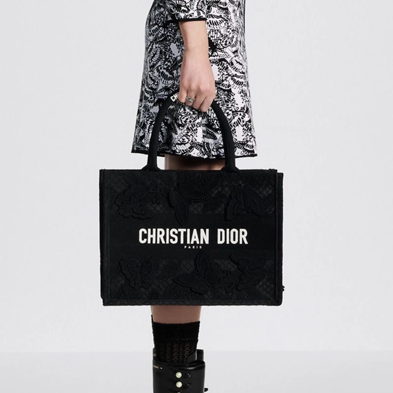 Dior Book Tote D-Lace Butterfly Motif Canvas Black - Image 5
