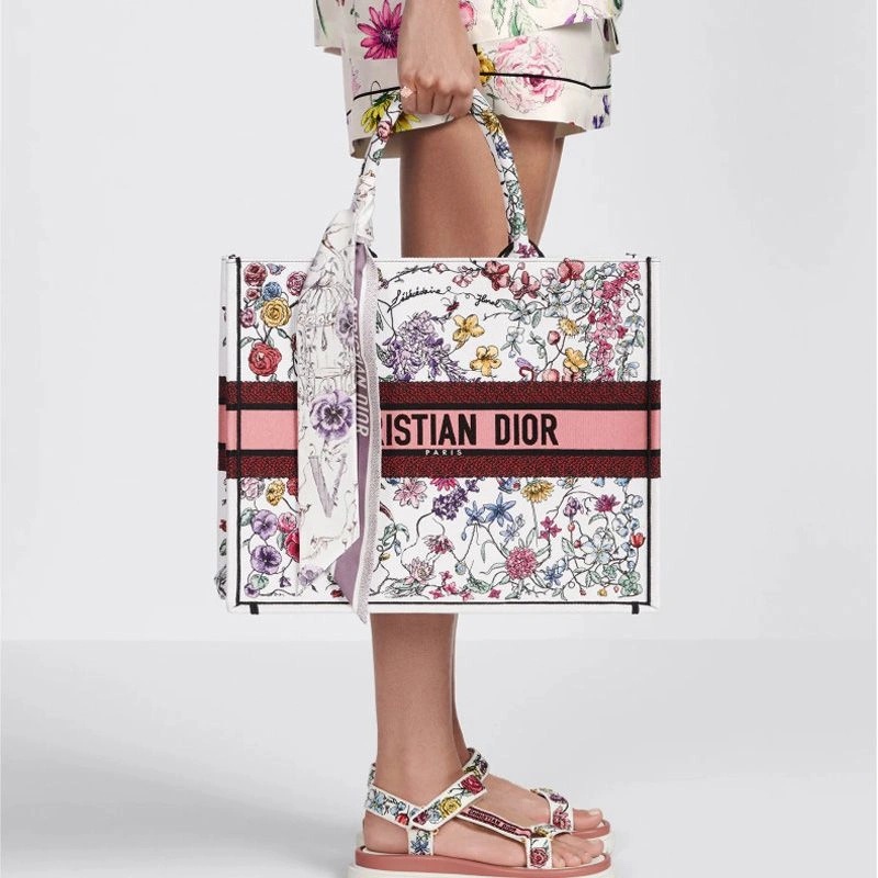 Dior Book Tote Florilegio Motif Canvas White Pink - Image 5