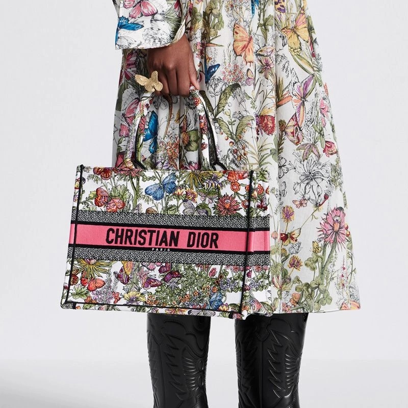 Dior Book Tote Mexico Millefiori Motif Canvas White Pink - Image 5