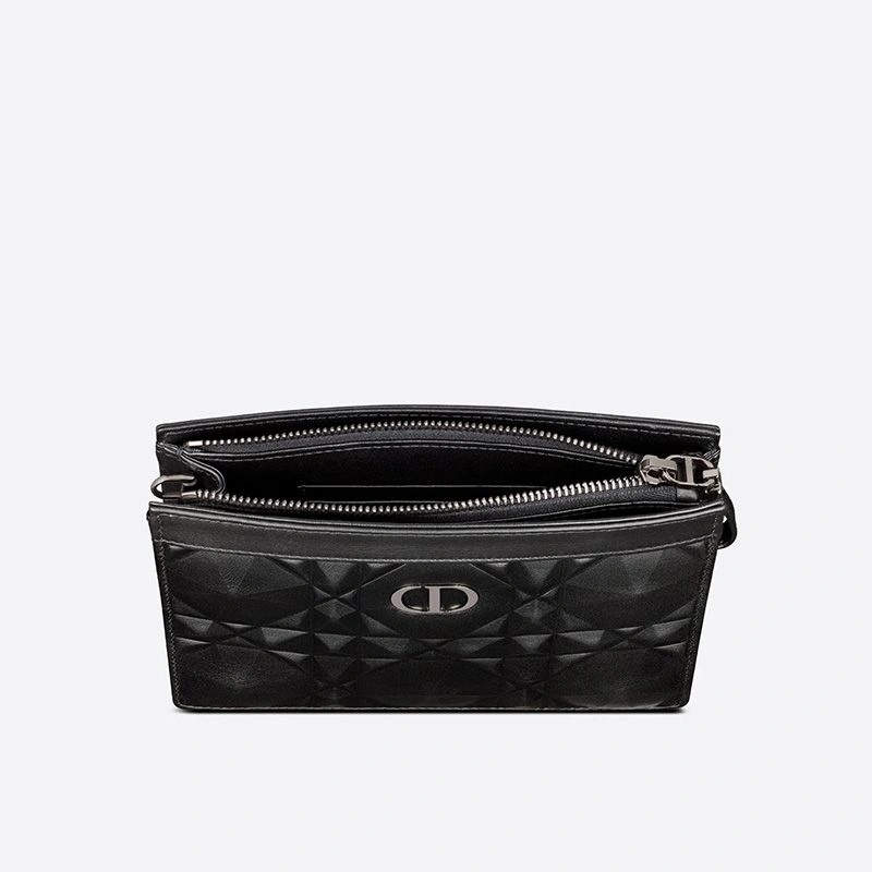 Dior Caro Zipped Pouch with Chain Cannage Calfskin with Diamond Motif Black - Image 3