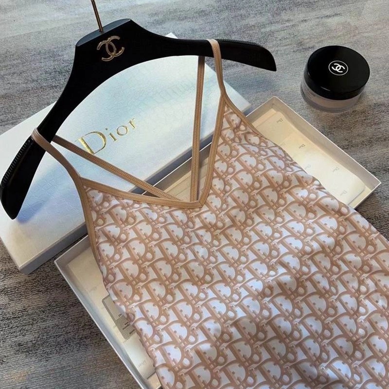 Dior Crisscross Swimsuit Women Oblique with Bee CD Motif Lycra Khaki - Image 3