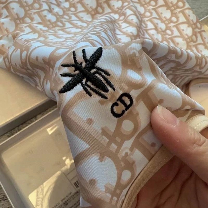 Dior Crisscross Swimsuit Women Oblique with Bee CD Motif Lycra Khaki - Image 4