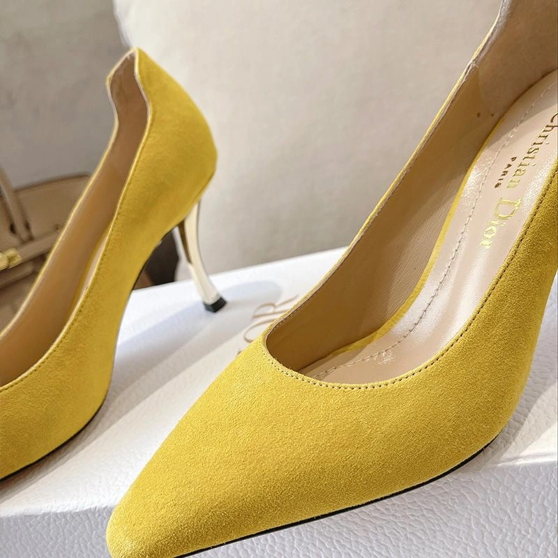 Dior D-Fame Pumps Women Suede Yellow - Image 4