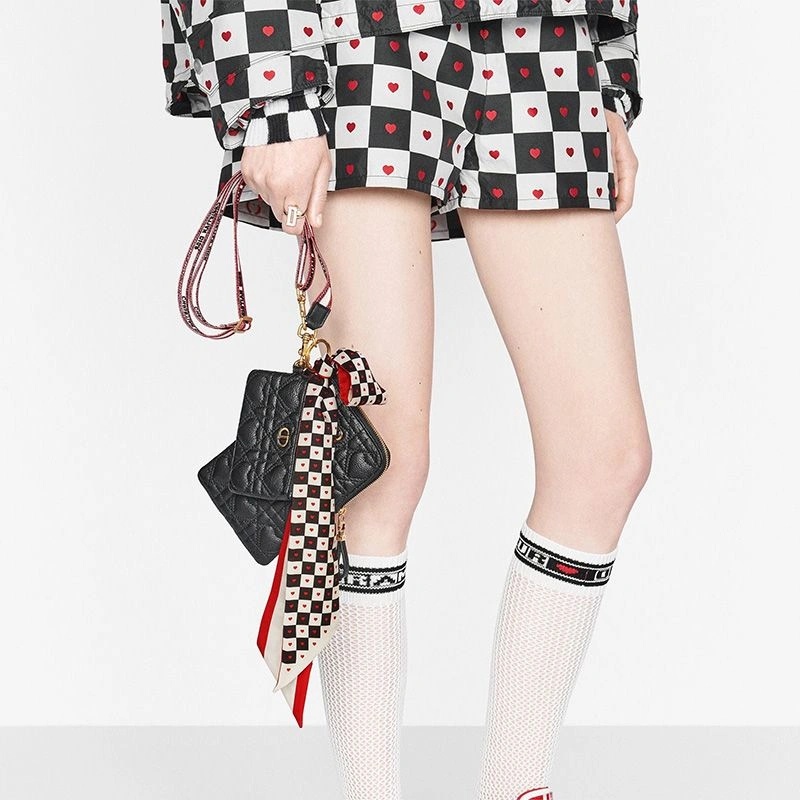 Dior Mitzah Twill Dioramour D-Chess Heart Motif Silk Red - Image 3