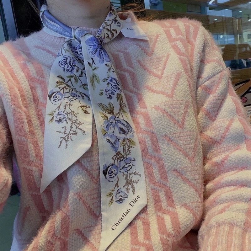 Dior Mitzah Twill Granville Motif Silk White Blue - Image 3