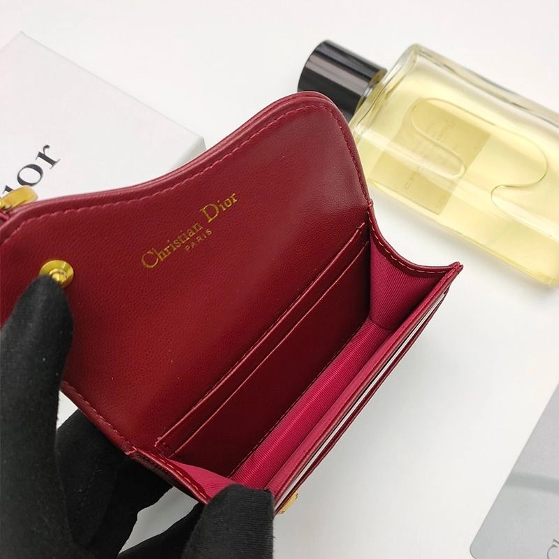 Dior Saddle Flap Card Holder Goatskin Red - Image 5