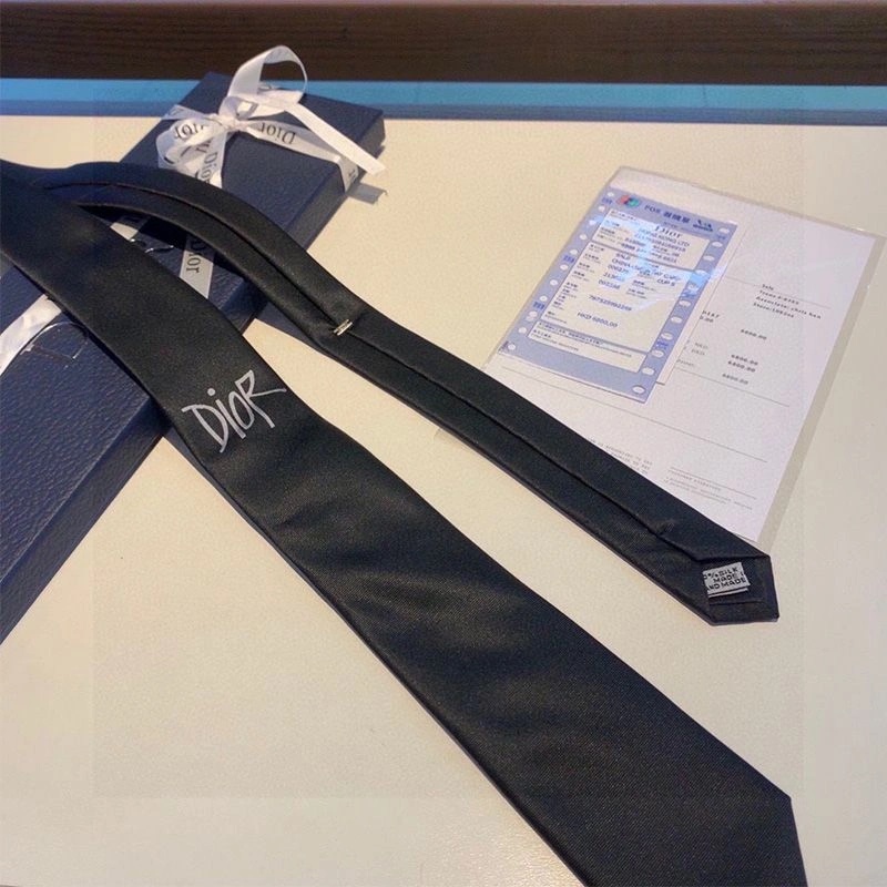 Dior Tie Shawn Logo Motif Silk Black - Image 3